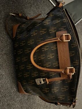 Dooney & Bourke Brown and Tan DB Monogram Satchel